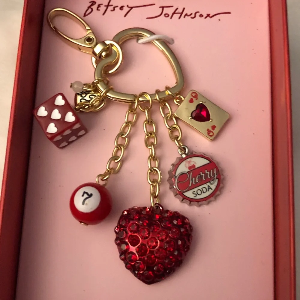 Betsey Johnson Red and Gold Charm Keychain